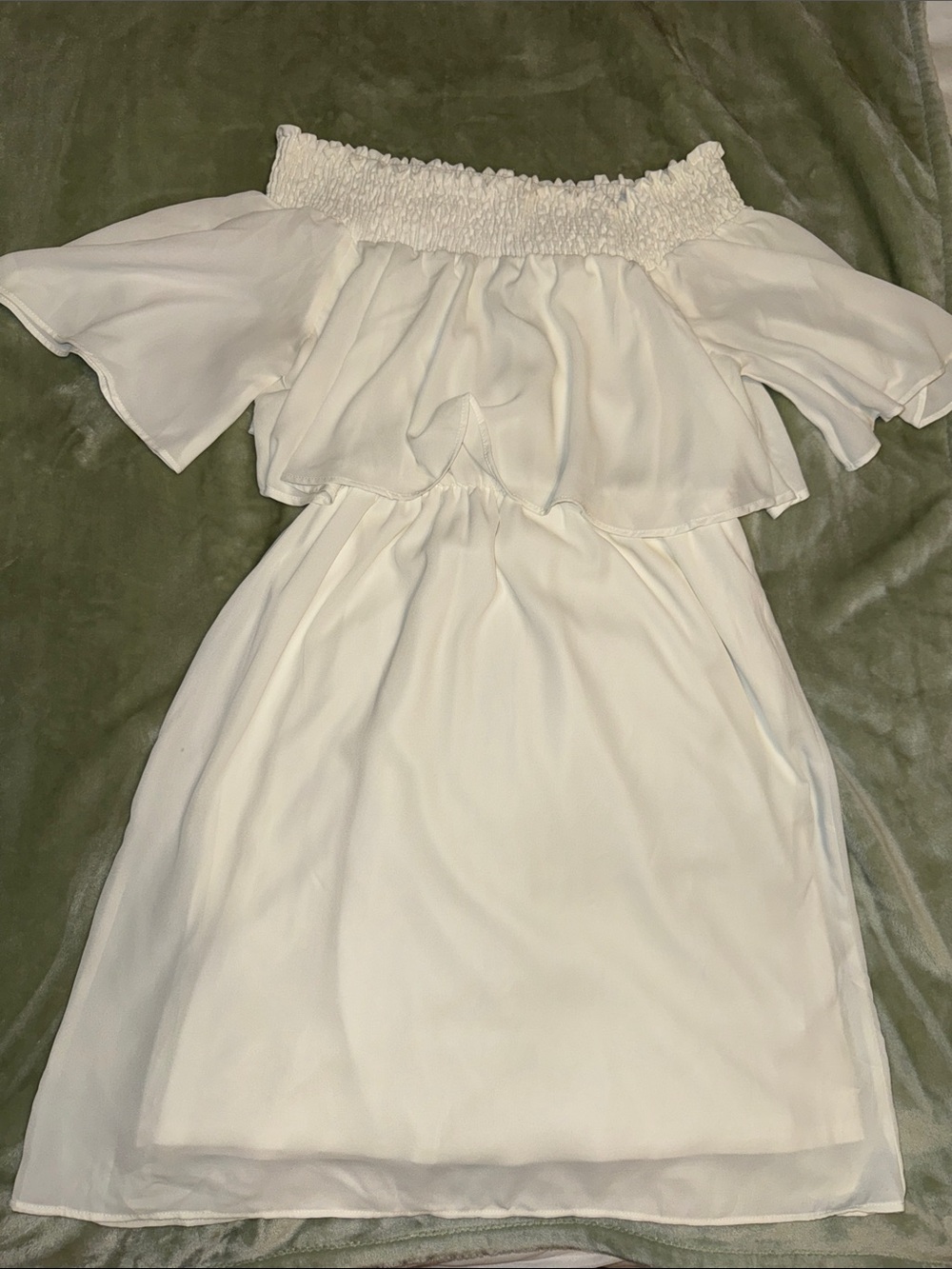 Wrangler White Smocked Waist, Off Shoulder Dress